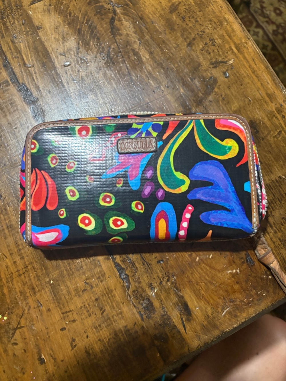 Consuela Black Floral Zip Wallet with Bright Multicolor Accents